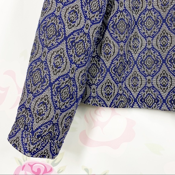 Long Tall Sally Boho Printed Blue Jacquard Open Blazer Jacket 18 - Picture 4 of 10